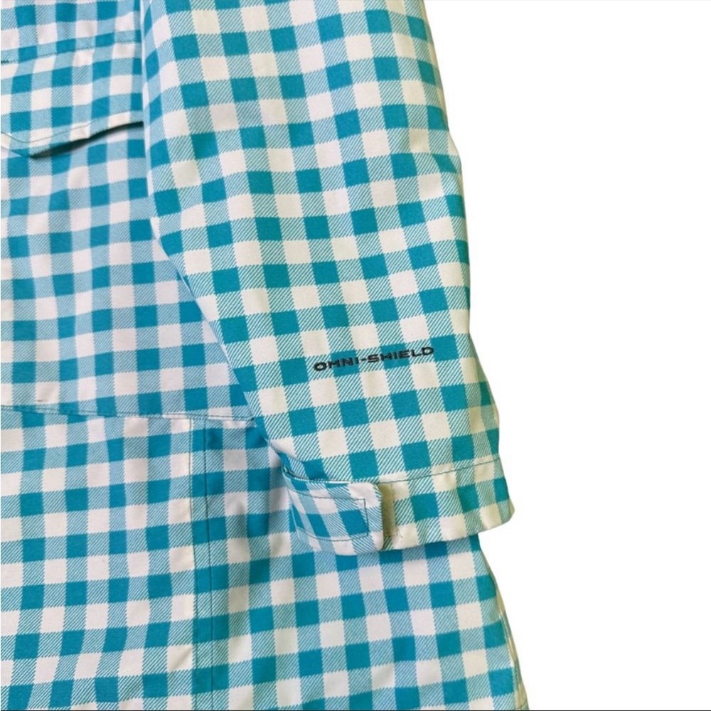 Columbia Teal and White Gingham Hooded Raincoat - Picture 4 of 9